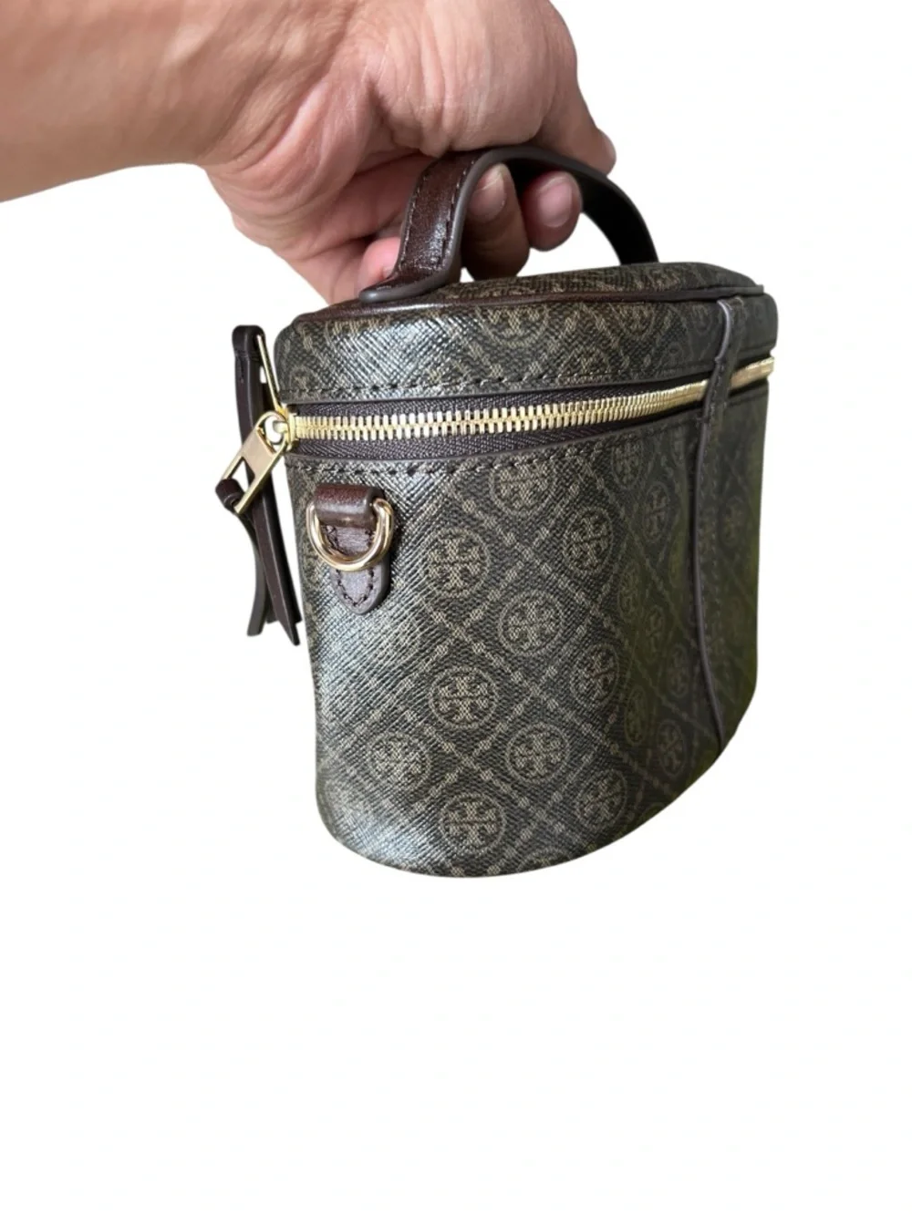NWT Tory Burch T Monogram Coated Canvas Soft Vanity Case Crossbody Bag Purse‎